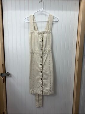 PIECES Celina pinafore midi Cream Button-Front white denim belted dress